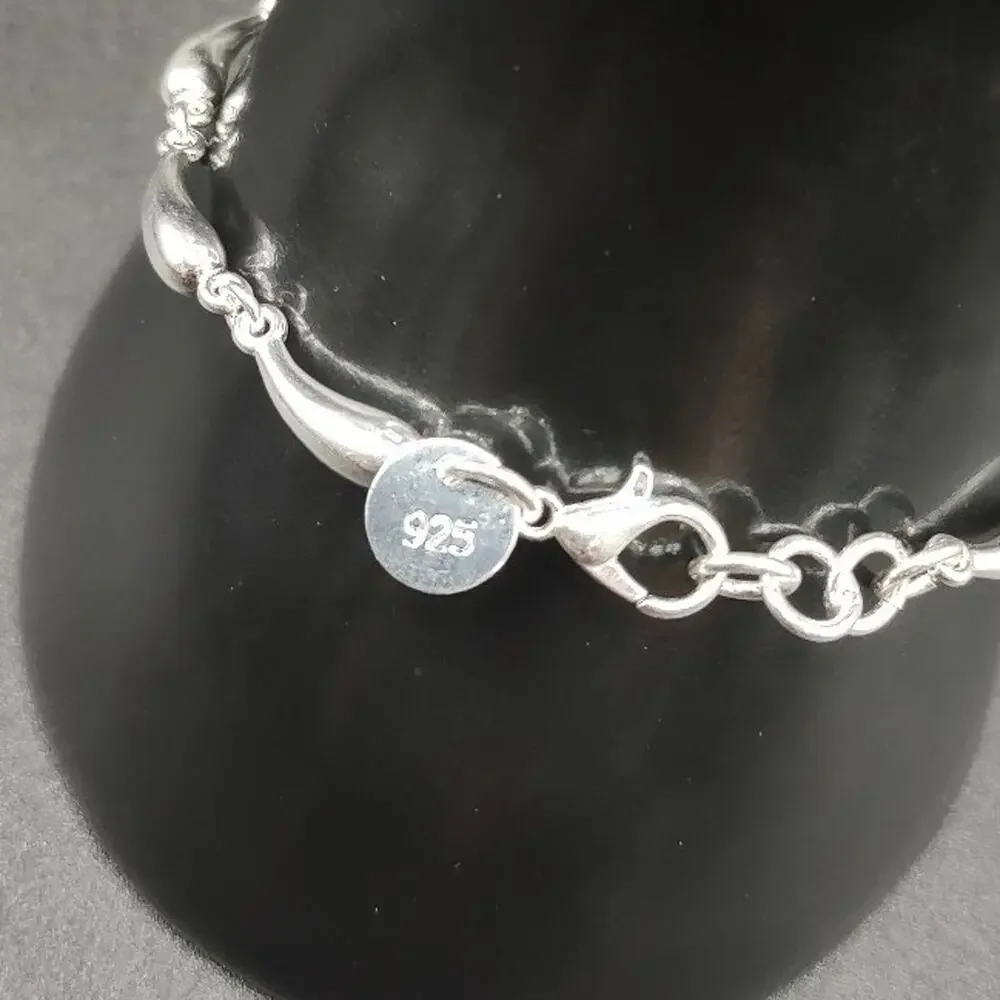 925 Silver Bracelet Teardrop Lobed Chain Fashion BOHO Jewelry Birthday Gift NEW!